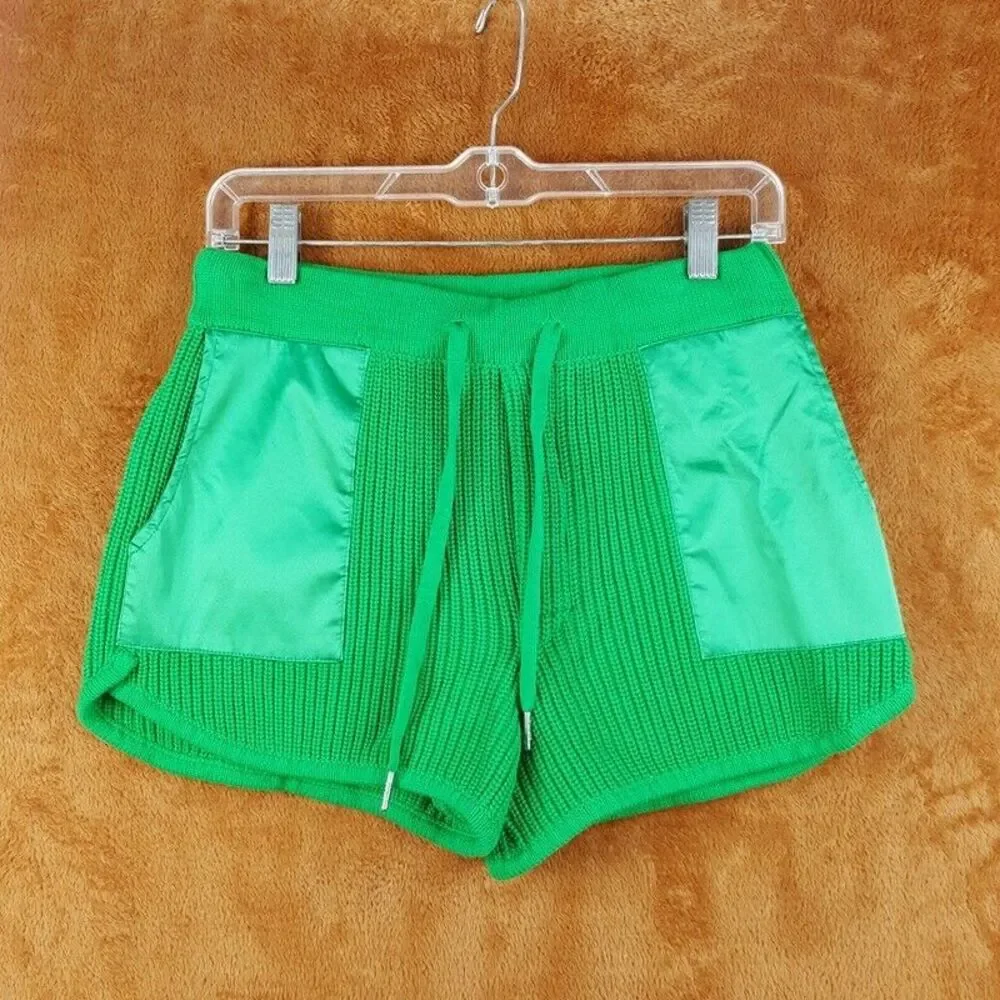 SER.O.YA Womens Shorts Small Green Pull On 100% Cotton Knit Satin Pockets UMA